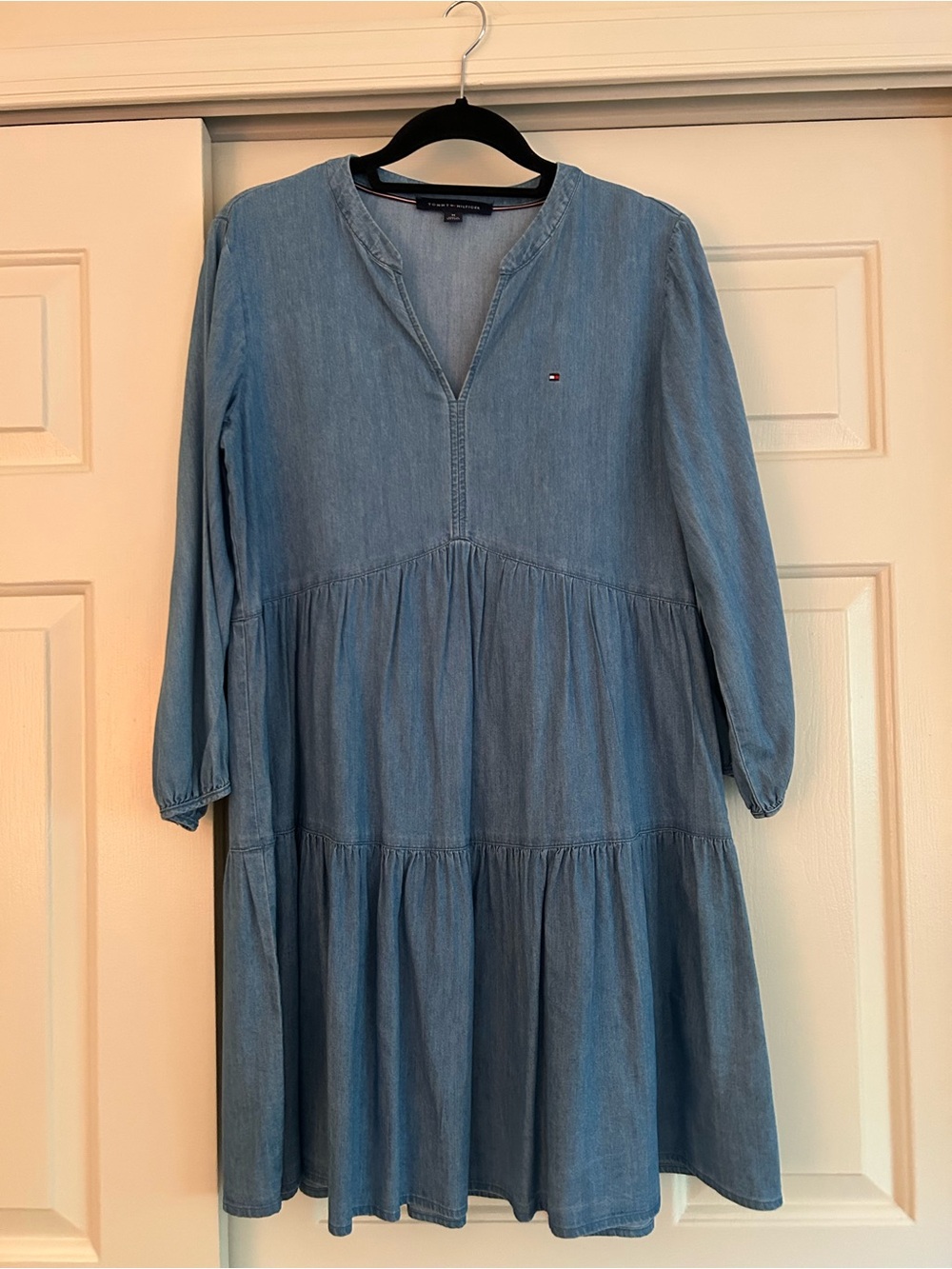 Tommy Hilfiger Light Blue Chambray Tiered Midi Dress